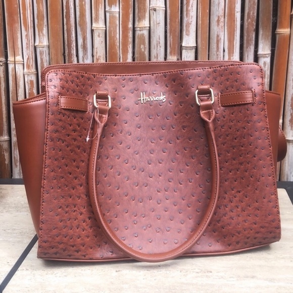 Harrods Handbags - NEW HARRODS Cognac Brown Faux Ostrich Leather Bag